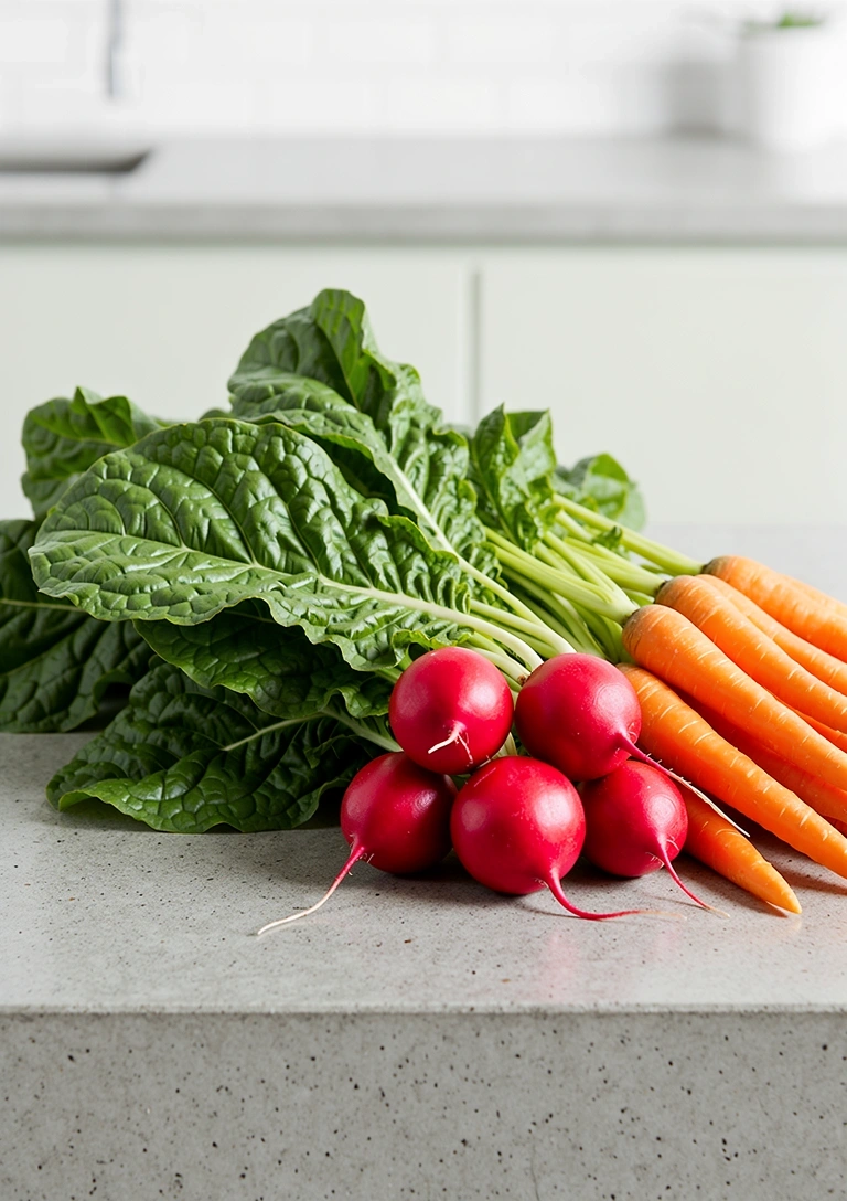 Vegetales frescos sobre concreto